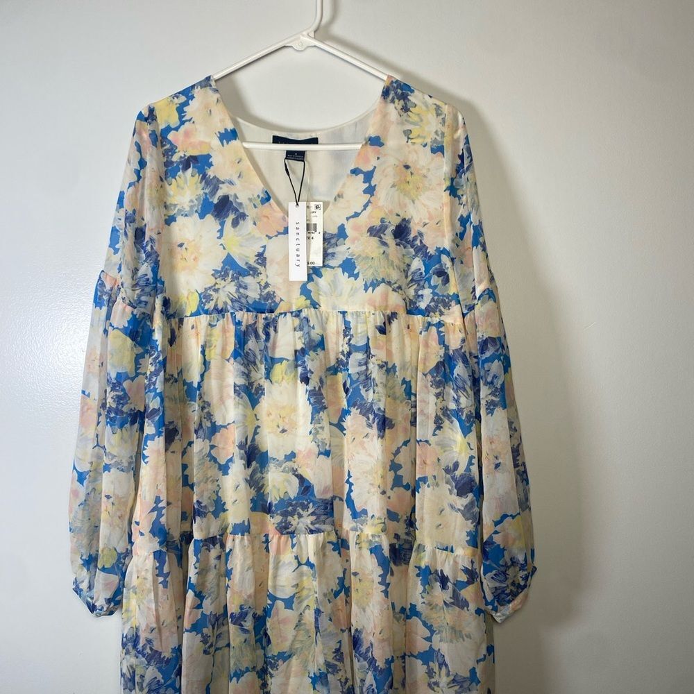 Sanctuary Blue and Cream Floral Oversized Babydoll Dress - Picture 4 of 5